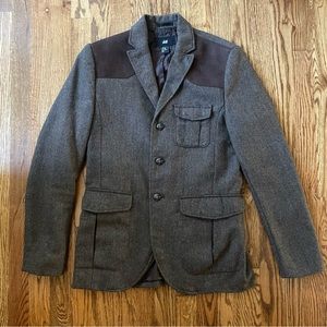 H&M Brown Tweed Blazer Suede Accents 36R